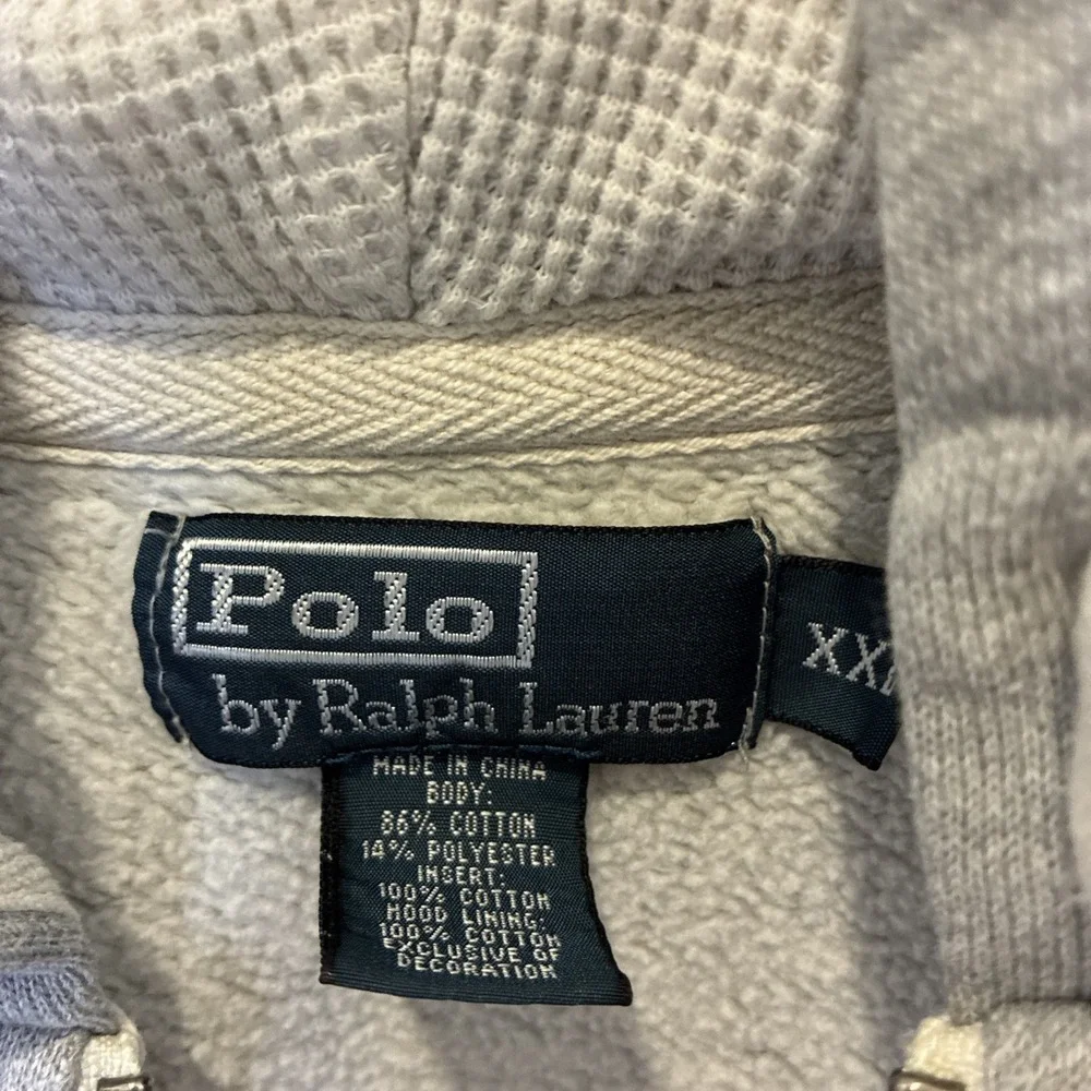 Polo Ralph Lauren Mens XXL Gray Full Zip Hoode Waffle Lined Pony Logo Sweatshirt